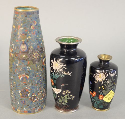 THREE CLOISONNE VASES TO INCLUDE