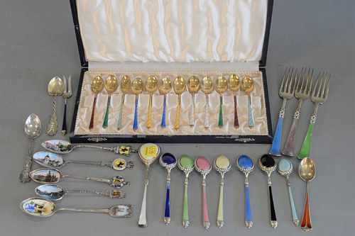 SILVER LOT OF ENAMELED SPOONS TO 37a913