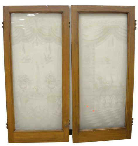 SET OF THREE ETCHED GLASS DOORS 37a95b