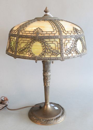 SLAG GLASS TABLE LAMP WITH METAL 37a96b