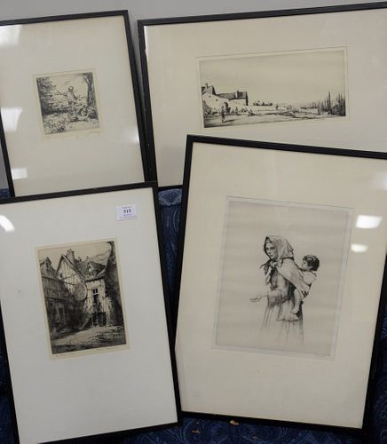 GROUP OF ELEVEN FRAMED ETCHINGS