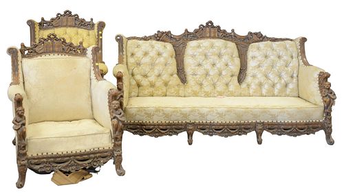 CARVED SOFA AND TWO CHAIRS EACH 37aa3e