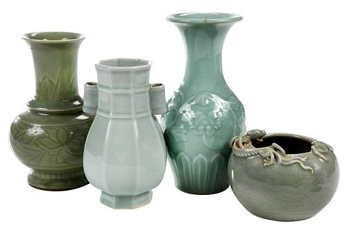 FOUR PIECES CHINESE CELADON GLAZED 37aa72