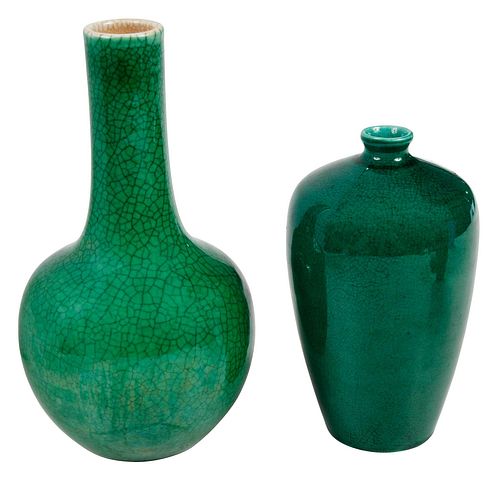 TWO CHINESE MONOCHROME GREEN PORCELAIN 37aa74