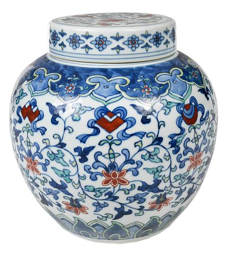 CHINESE DOUCAI LIDDED GINGER JARQing