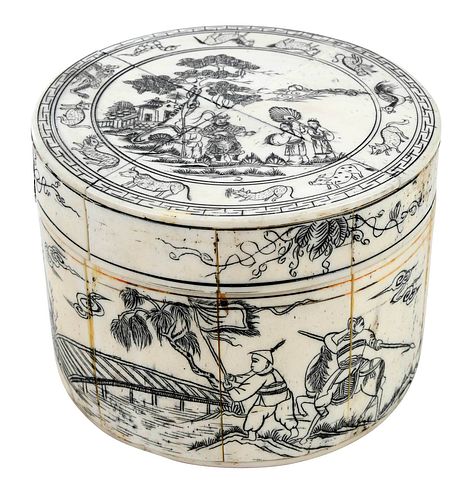 CHINESE BONE PANELED ENGRAVED BOXpossibly