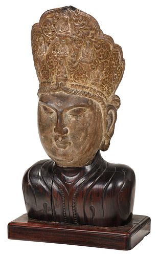 CHINESE CARVED STONE HEAD OF GUANYINMing 37aacf