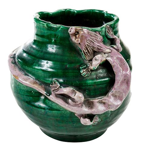 ASIAN STONEWARE VASE WITH DRAGONverdant 37aad9