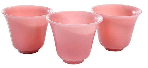 13 PINK PEKING GLASS TEA CUPSunmarked  37aadb