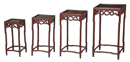 NEST OF FOUR CHINESE CARVED HARDWOOD