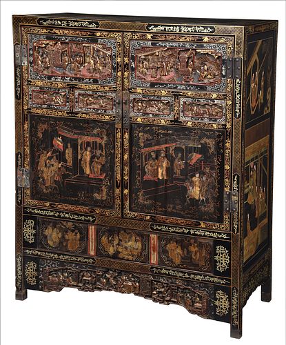 CHINESE CARVED LACQUERED AND GILT