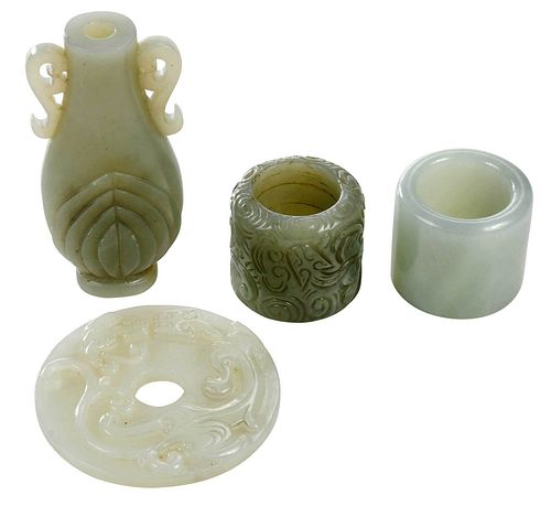 FOUR CHINESE CARVED JADE AND HARDSTONE