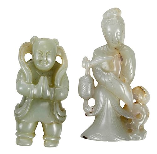 TWO CHINESE CARVED HARDSTONE FIGURESwoman