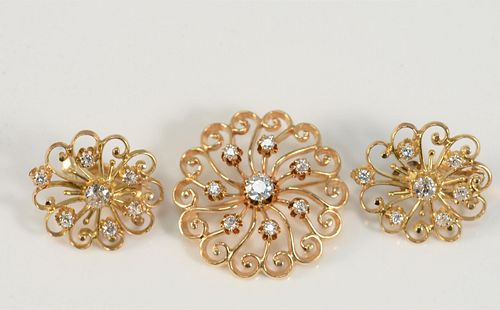 THREE PIECE 14 KARAT GOLD AND DIAMOND