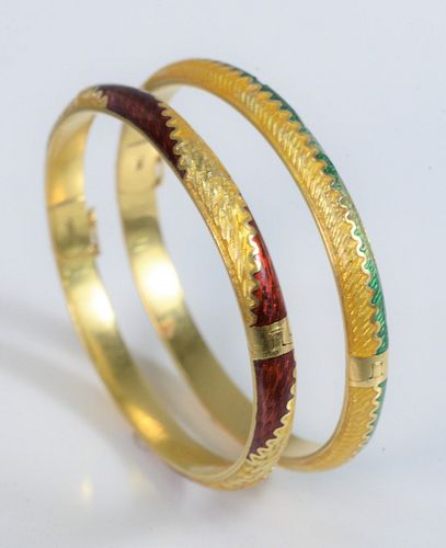 TWO 18 KARAT GOLD AND ENAMEL BRACELETS 37ab44