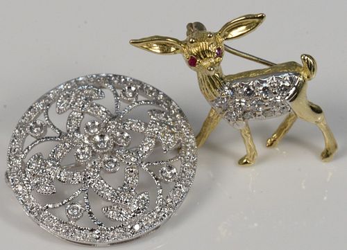 TWO BROOCHES 14 KARAT YELLOW GOLD