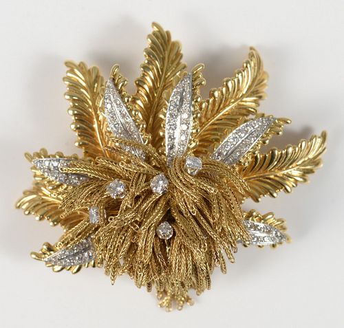 18 KARAT GOLD LEAF-STYLE BROOCH