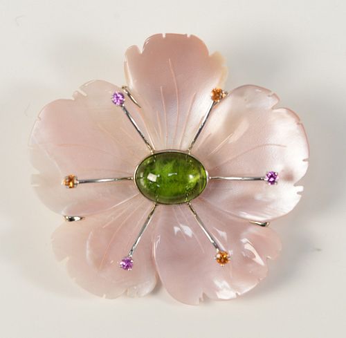 MOTHER OF PEARL FLOWER BROOCH MOUNTED