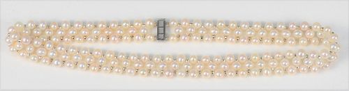 PEARL THREE STRAND NECKLACE WITH