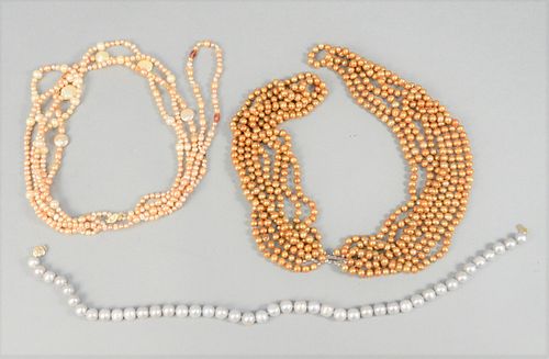 THREE PEARL NECKLACES INCLUDING 37abed