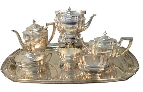 SEVEN PIECE STERLING SILVER TEA AND