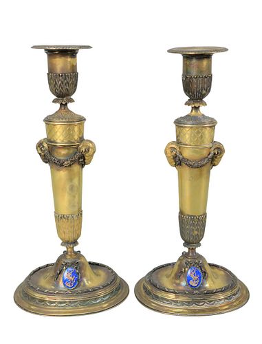 PAIR OF SILVER CANDLESTICKS GOLD 37ac23