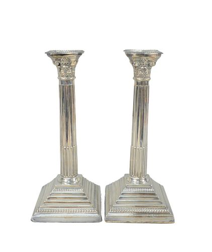 A PAIR OF ENGLISH SILVER CANDLESTICKS