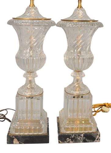 PAIR OF CRYSTAL LAMPS URN FORM