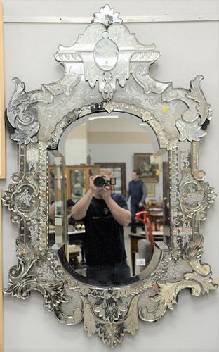 LARGE VENETIAN ETCHED GLASS MIRROR