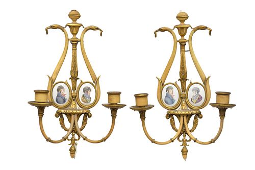 PAIR BRASS AND PAINT DECORATED 37acdd