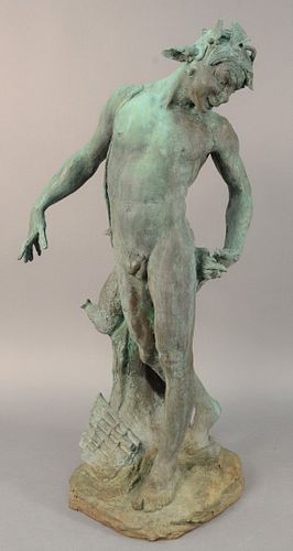 BRONZE GREEN PATINA OF A SATYR  37ae02