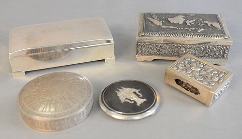 FIVE SILVER BOXES TWO WITH WOOD 37ae35