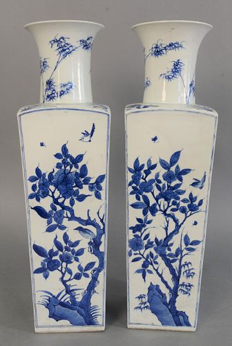PAIR OF BLUE AND WHITE VASES, SQUARE