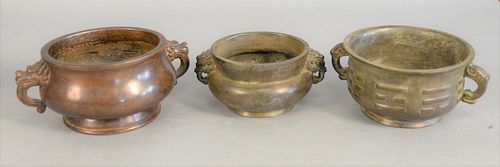 THREE CHINESE BRONZE BOWL CENSORS,