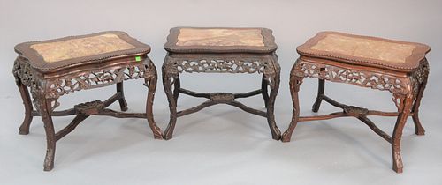 THREE CHINESE LOW TABLES, CARVED