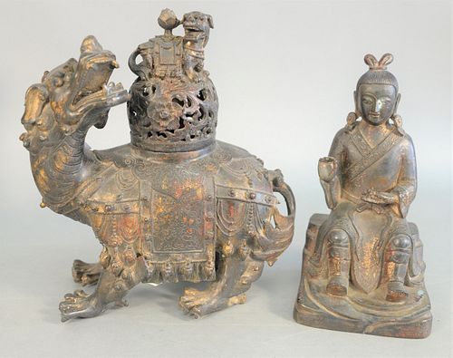 TWO CHINESE BRONZES, LARGE FOO