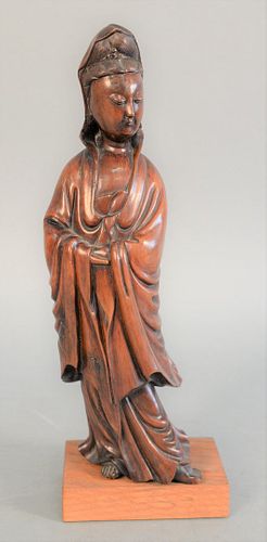 CHINESE CARVED WOOD FIGURE OF A