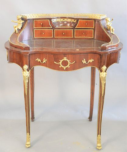 SMALL FRENCH OVAL DESK, LEATHER