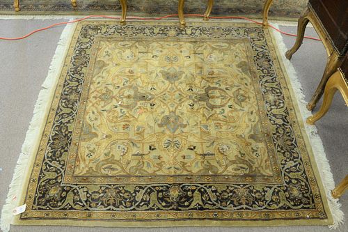 SQUARE ORIENTAL RUG, TAN AND GREEN,