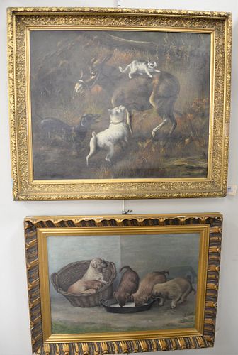 PAIR OF DOG PAINTINGS FARM LANDSCAPE 37af17