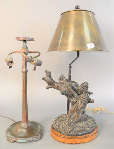TWO BRONZE TABLE LAMPS, ONE UNMARKED,