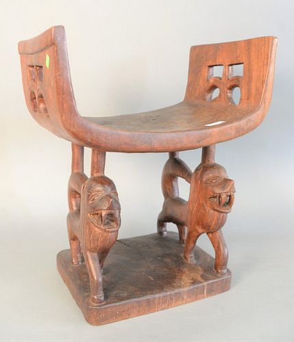 ASHANTI WOODEN STOOL CARVED ANIMAL 37af45