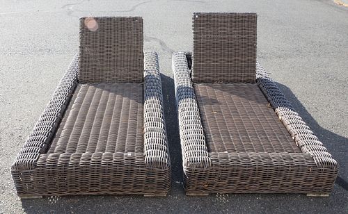 PAIR OF RATTAN OUTDOOR CHAISE LOUNGES Pair 37af6c