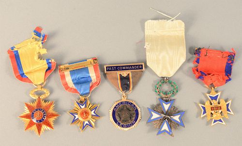 GROUP OF FIVE ENAMELED MEDALS TO INCLUDE