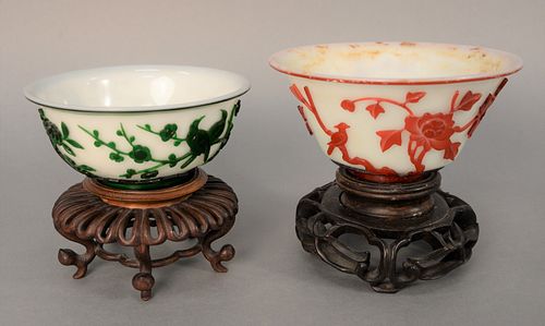 TWO CHINESE OVERLAY BOWLS, WHITE