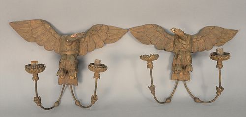 PAIR SCONCES WITH GILT EAGLE BACKS 37b004