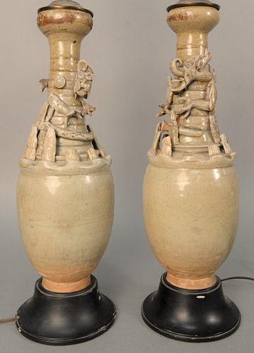 PAIR OF CHINESE FUNERARY VASES 37b010