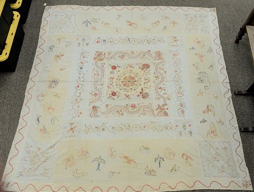 EMBROIDERED BED COVER WITH FLOWERS,