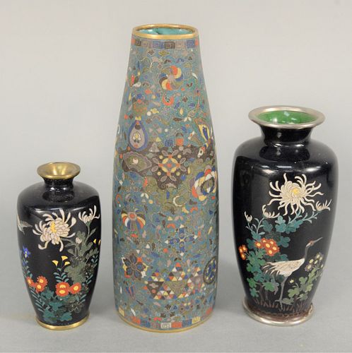THREE CLOISONNE VASES, TO INCLUDE
