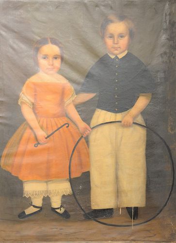 PRIMITIVE PORTRAIT OF BROTHER AND SISTER,